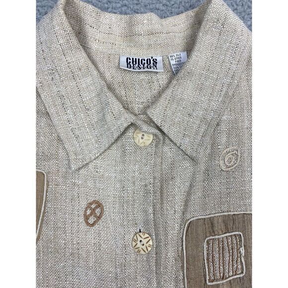 Chicos Design Silk Shirt Womens Size 3 Art 2 Wear Button Up Embroidered - Picture 3 of 7